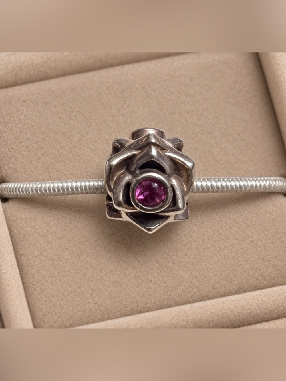 Chamilia Pink Purple Rose Swarovski .925 Charm Bead EUC #193